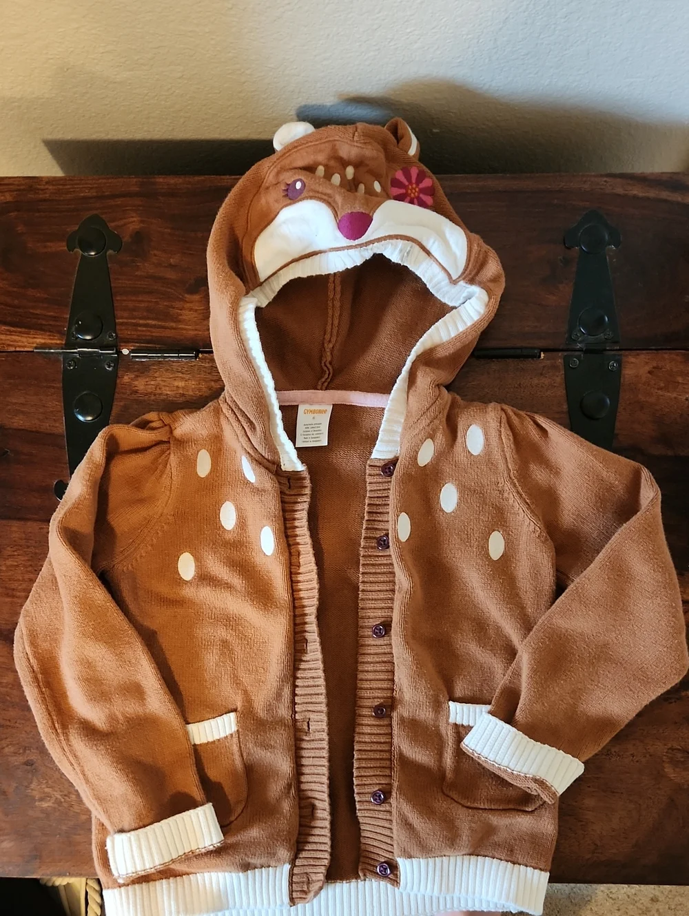 Gymboree Brown Cotton Hooded Kids Cardigan with Cream Accents Sz 6